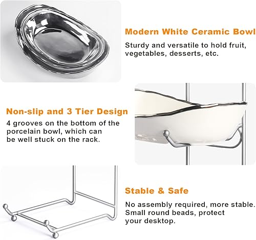 Miniatura 3 de LIJINGCHEN Frutero para encimera de cocina, cesta de frutas de cerámica de 3 niveles, moderno soporte de exhibición de frutas de múltiples capas,