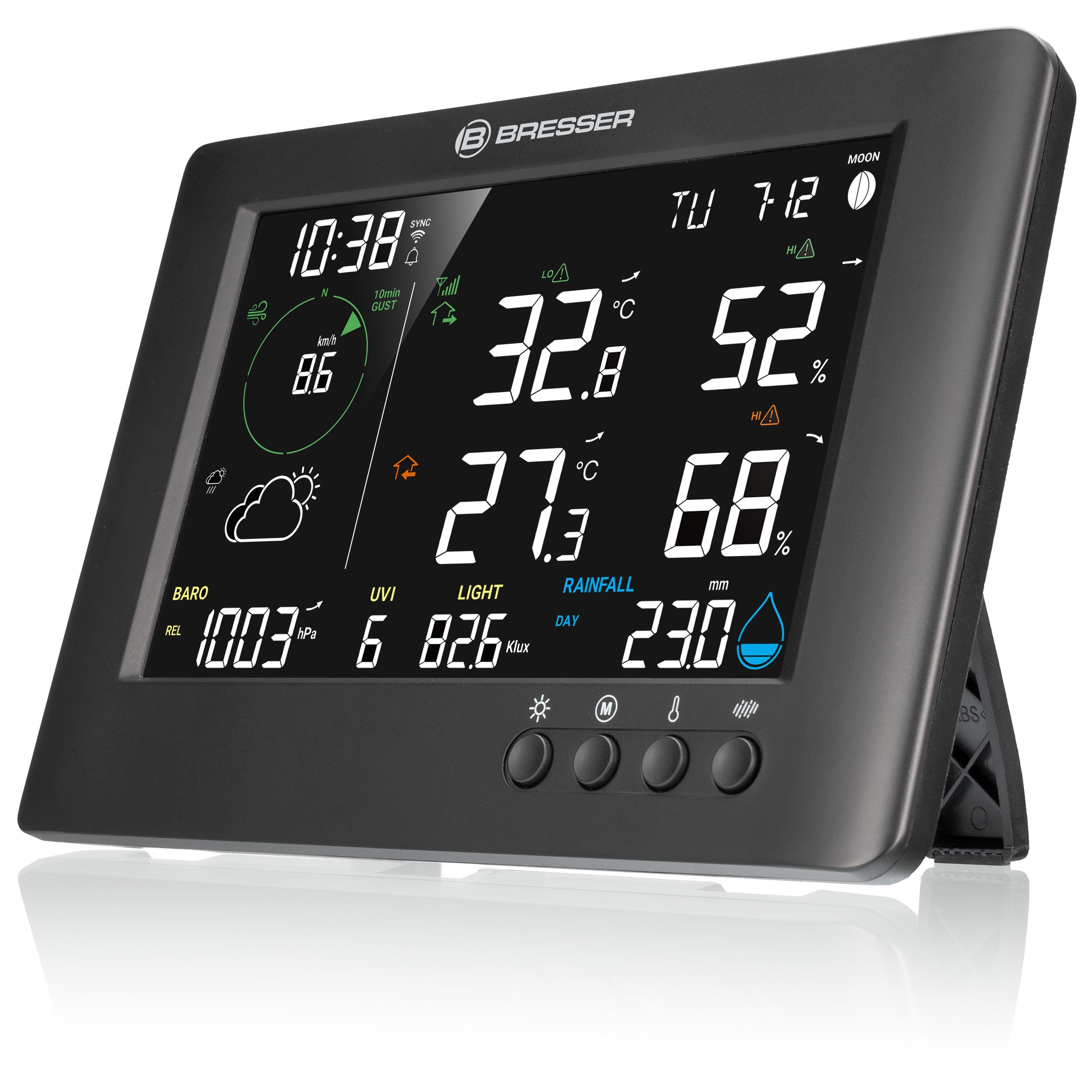 Bresser Estación Meteorológica 7-en-1 TB WiFi: Datos amplios, Pronóstico gráfico, Multi-Sensor, Monitoreo Clima Interior, Función de Alerta