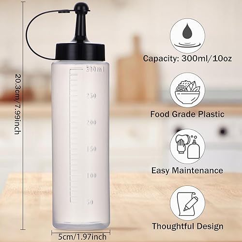 Miniatura 2 de Botellas exprimibles para condimentos, botellas de plástico translúcidas de 10.1 fl oz10 onzas para salsas, aceite de ketchup, vinagre, jarabe de