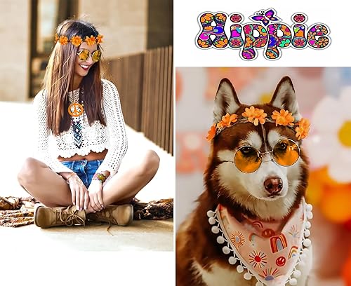 Miniatura 3 de WOVOWOVO Accesorios hippie de los años 60 y 70, 6 piezas, disfraz hippie bohemio, trajes geniales para Halloween, discoteca, carnaval, fiestas