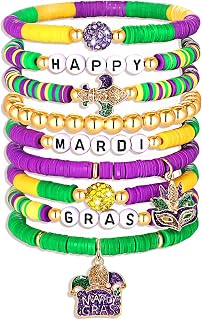 NVENF Rainbow Heishi Bracelets for Women Stackable African Vinyl Disc Bead Stretch Bracelets Bohemia Layered Surfer Bracelets Summer Beach Accessory