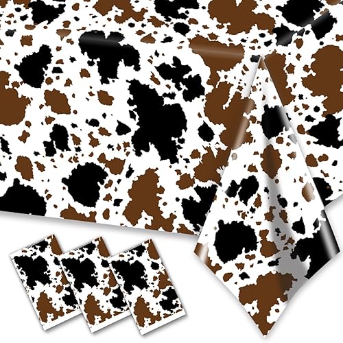 Decoraciones de vaca de las montañas, 3 manteles con estampado de vaca, animales de granja, color negro y marrón, funda rectangular de plástico para