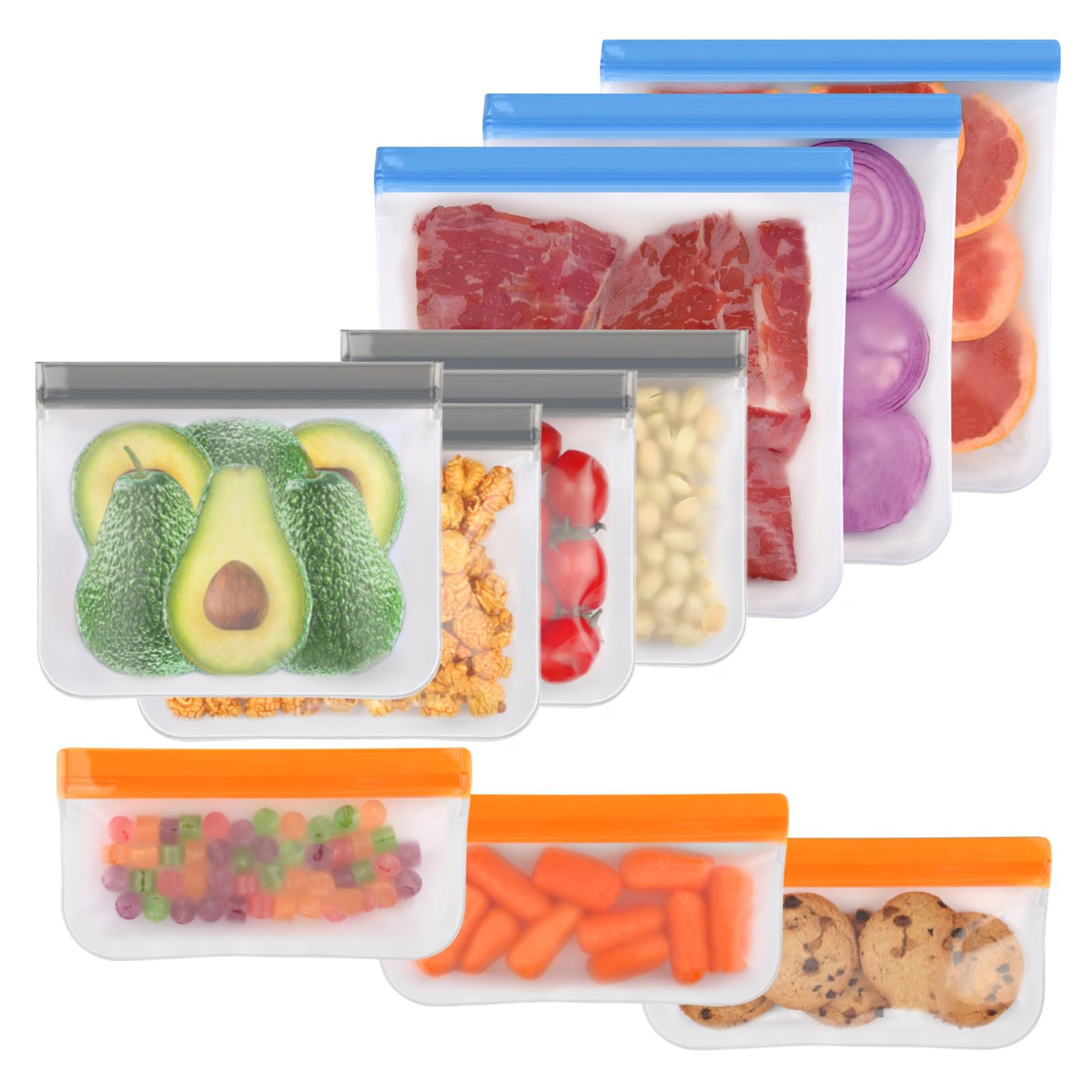 Darkye10-Pack Silicone Reusable Bags - Leakproof, Dishwasher Safe, BPA-Free Storage for Lunch, Food, and Travel - Includes 3 Gallon, 4 Sandwiches, and 3 Snack Bags