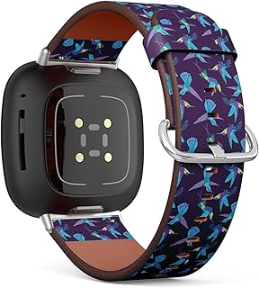CJBROES Replacement Leather Watch Band, Compatible with Fitbit Versa 3 and Fitbit Sense of Wristband Bracelet Accessory - Hummingbird Retro