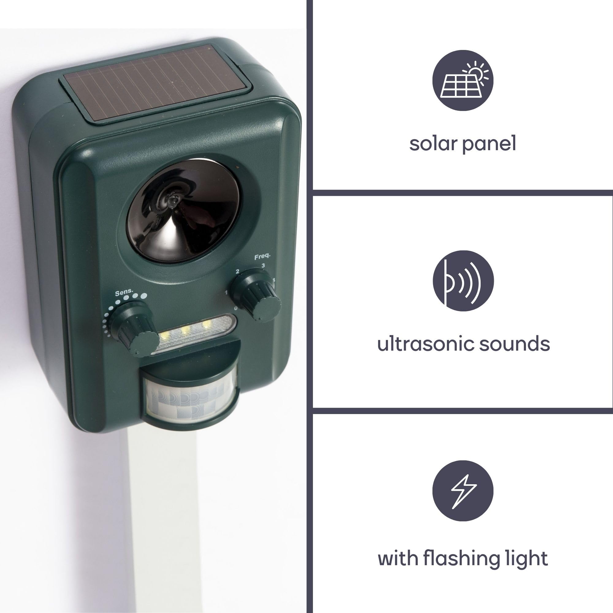 Perel Słoneczny odstraszacz ultradźwiękowy do ogrodu, urządzenie przeciw zwierzętom usb, zasięg 65 m2, kąt 120°, przeciw myszom kotom kunom ptakom