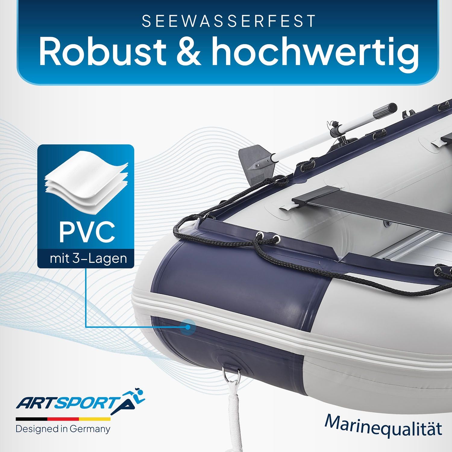 ArtSport Gommone 3,20 m per 4 Persone con 2 panche e Fondo in Alluminio - Barca a Remi con Remi, Pompa, Borsa e Kit di Riparazione - Barca da Pesca Gonfiabile