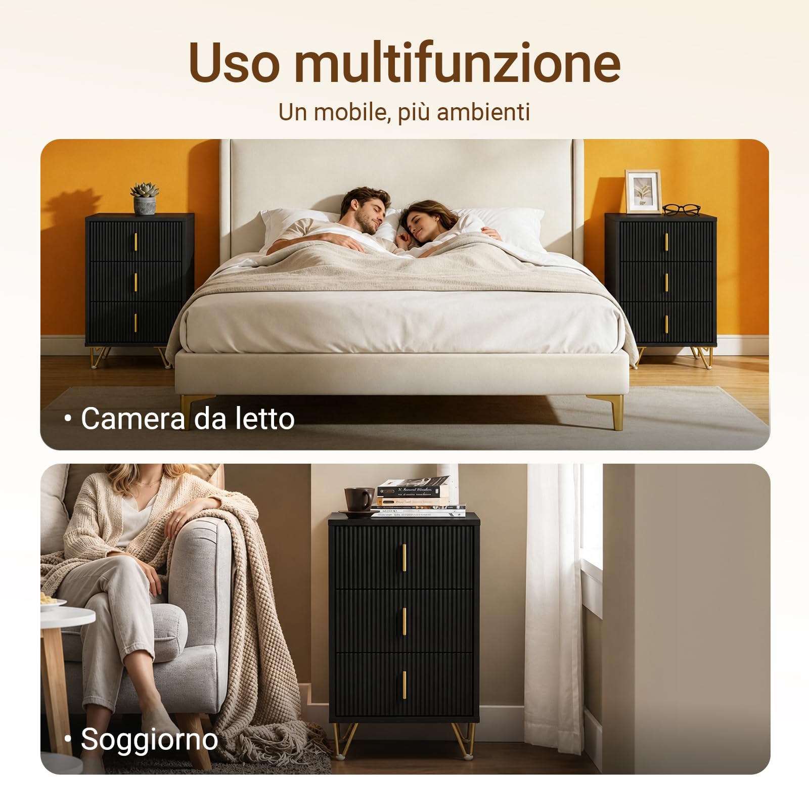SoBuy Comodino camera da letto con 3 cassetti, 63 cm altezza ergonomica & 33 kg capacità, tavolino da letto per camera e soggiorno, ideale per piccoli spazi, nero, 40 x 40 x 63 cm, FBT115-L-SCH