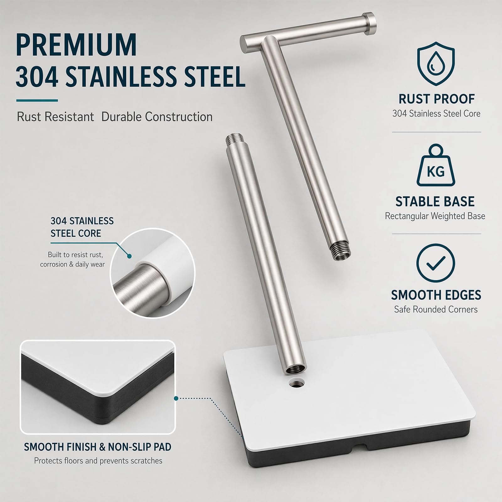 Portarotolo da Terra, Portarotolo con Base Rettangolare | Portarotolo E Contenitore Per Carta Igienica in Acciaio Inox 304 Per Bagno