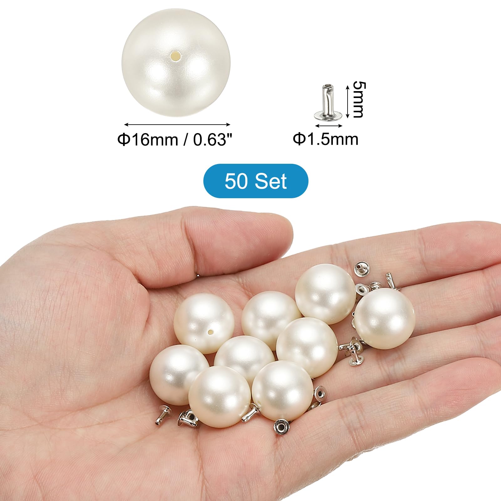PATIKIL 16mm Pearl Studs for Clothing 50 Sets Pearl Spikes for Clothes Faux Pearls Spikes Leather Rivets Buttons Round Plastic ABS for Leather Jacket Crafting Fabric Shoes White - Image 2