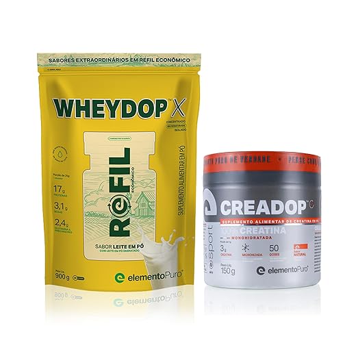 Kit Whey Protein Wheydop X Sabor Leite em Pó Refil 900g + CREADOP SPORT 150g Proteína Concentrada/Isolada Suplemento Alimentar em Pó elementoPuro