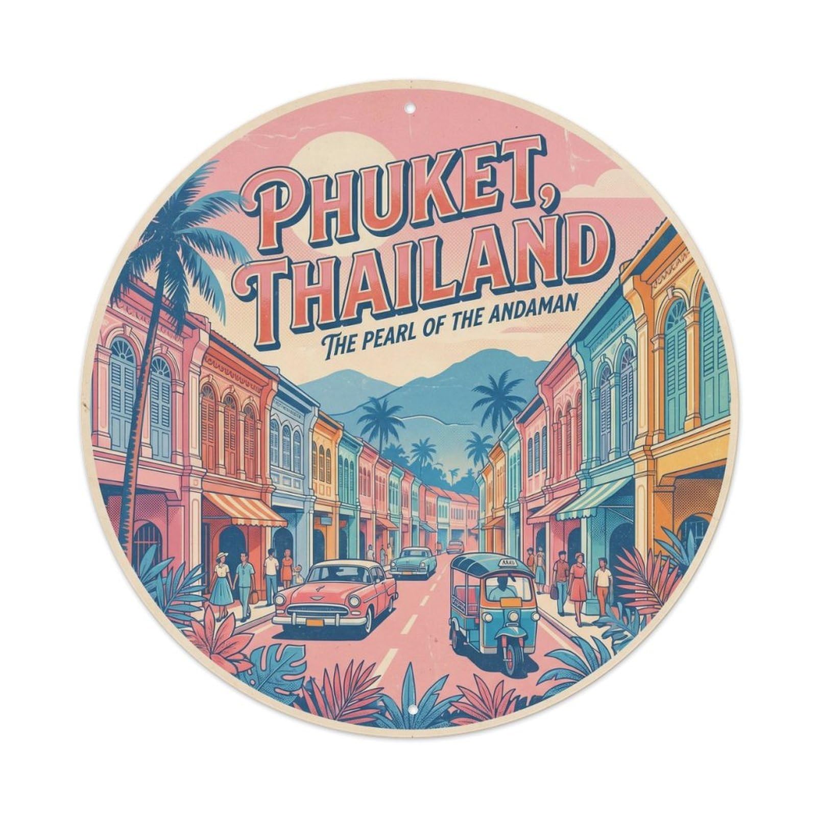 Yrnq 8X8inch Vintage Style Phuket Old Town Maritime Journey Coastal Harbor Metal Tin Sign