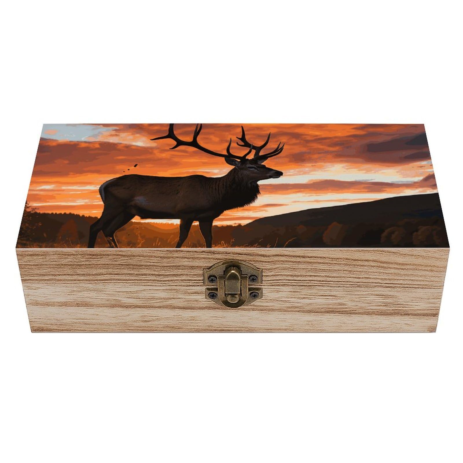 Boîte en bois cerf rouge et élan pour le rangement de vos souvenirs et travaux manuels