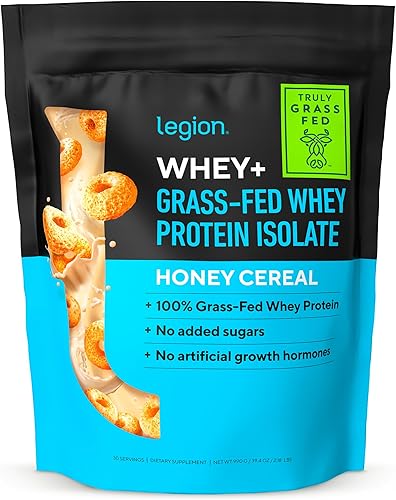 Legion Whey+ Whey Aislate Proteína en Polvo de Vacas Alimentadas con Hierba, 30 porciones (30 porciones, cereales de miel)