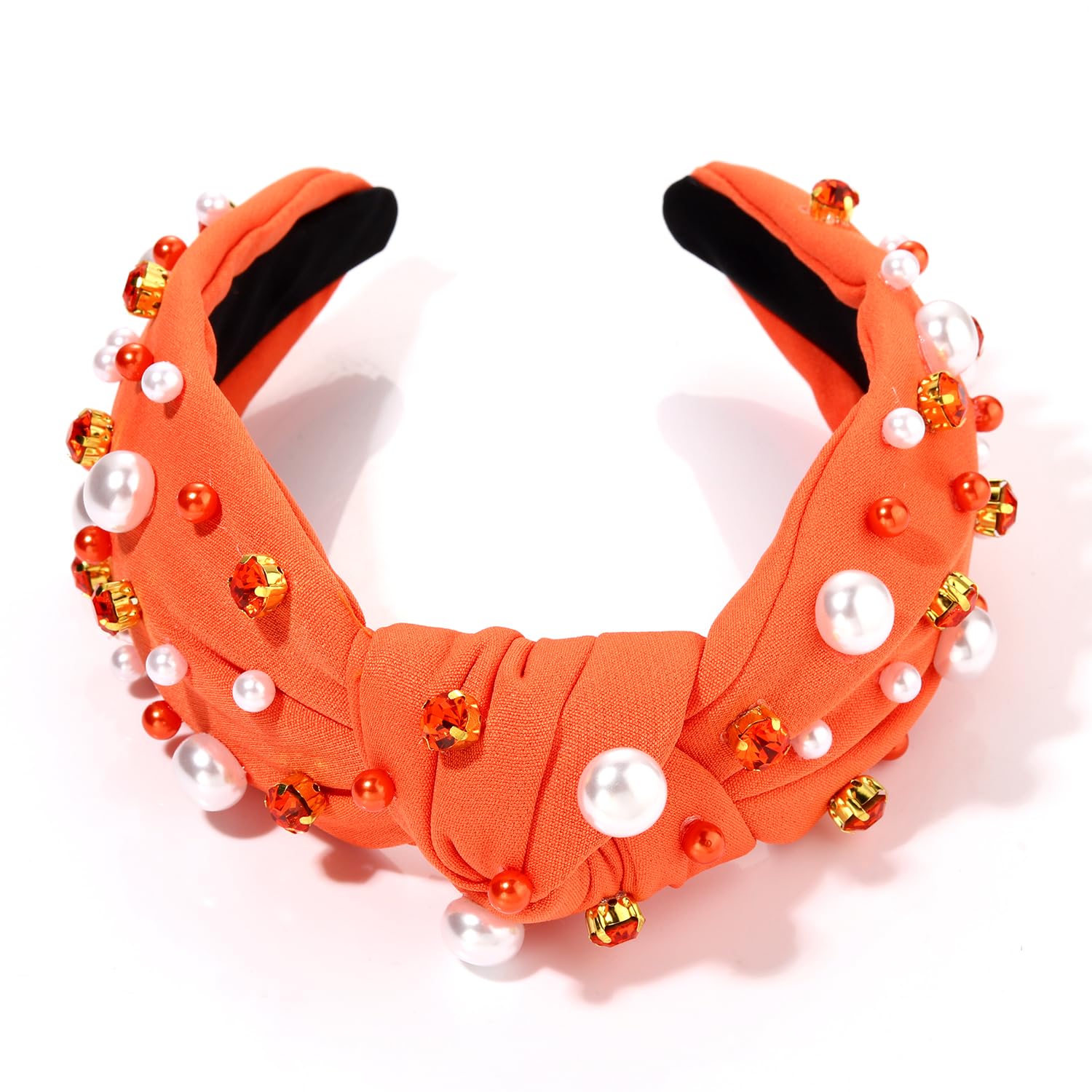 Pearl Knotted Headband for Women Game Day Hair Accessories Pearl Rhinestone Jeweled Hairband image 3