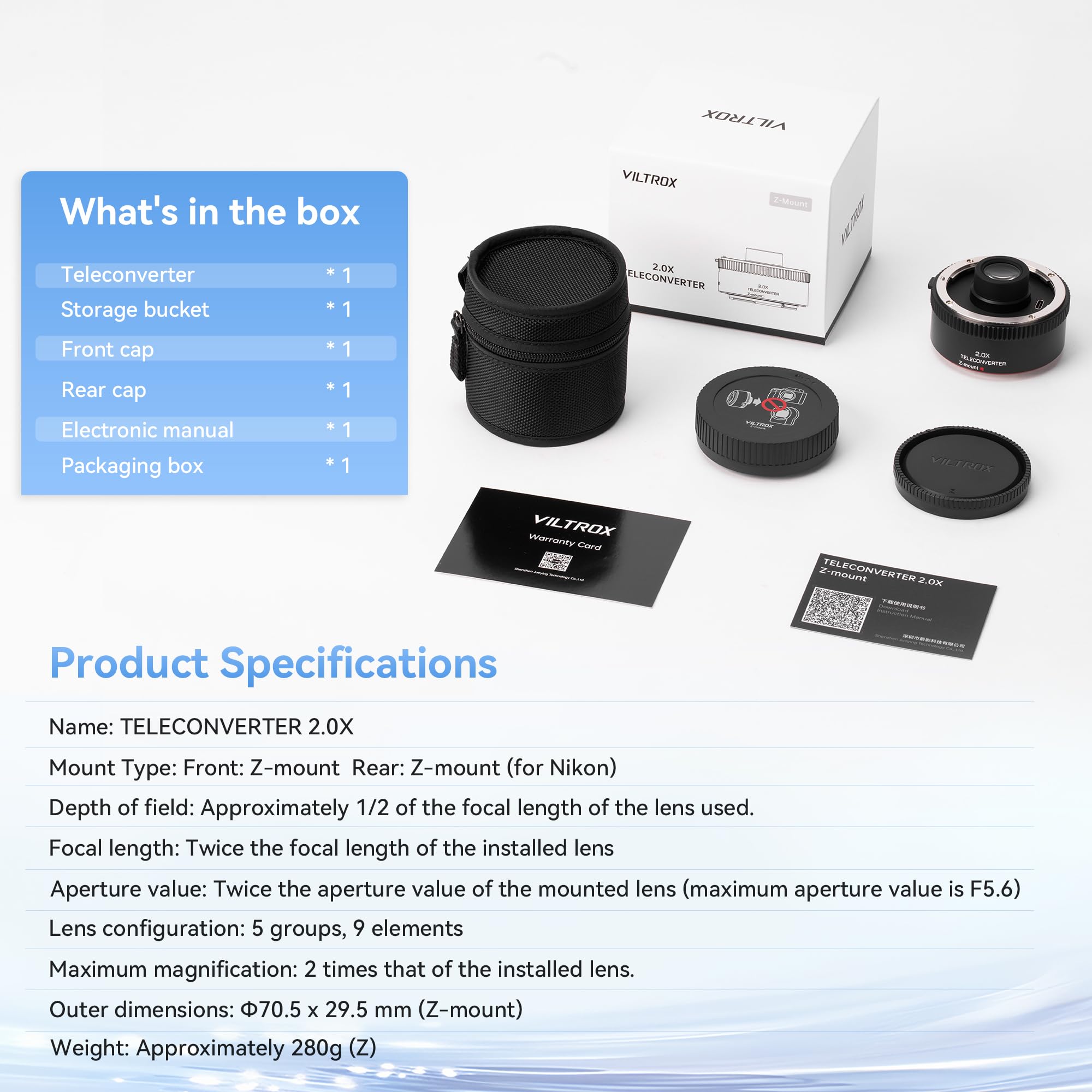 VILTROX Teleconverter TC-2.0X per Nikon Z Mount Teleobiettivo Extender Autofocus Lens Compatibile con NIKKOR Z 70-200mm f/2.8 VR S