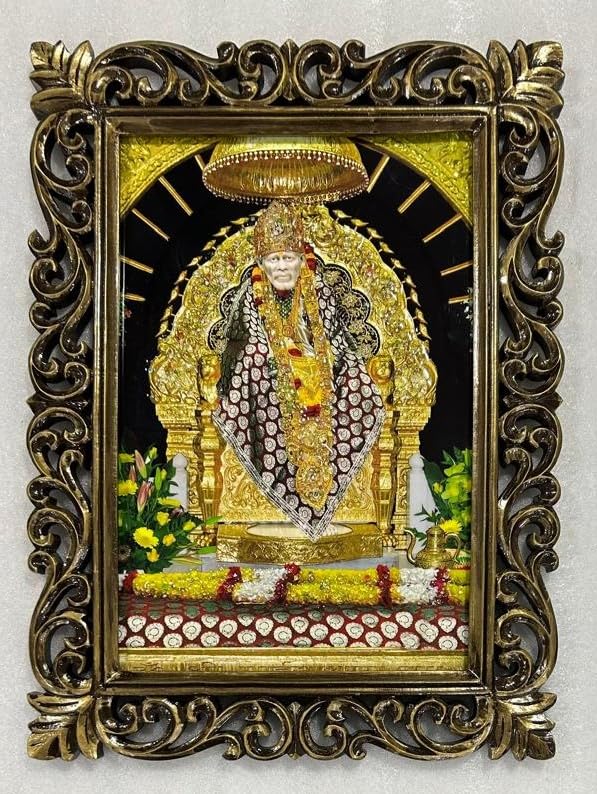 Tableau Shirdi Sai Baba en bois pour autel de méditation et salon