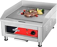 CROSSON 16x16 Commercial Electric Countertop Griddle - Non-Stick 2/5" Thick Iron Plate, 120V/1750W for Restaurants & Home, Spatula Included