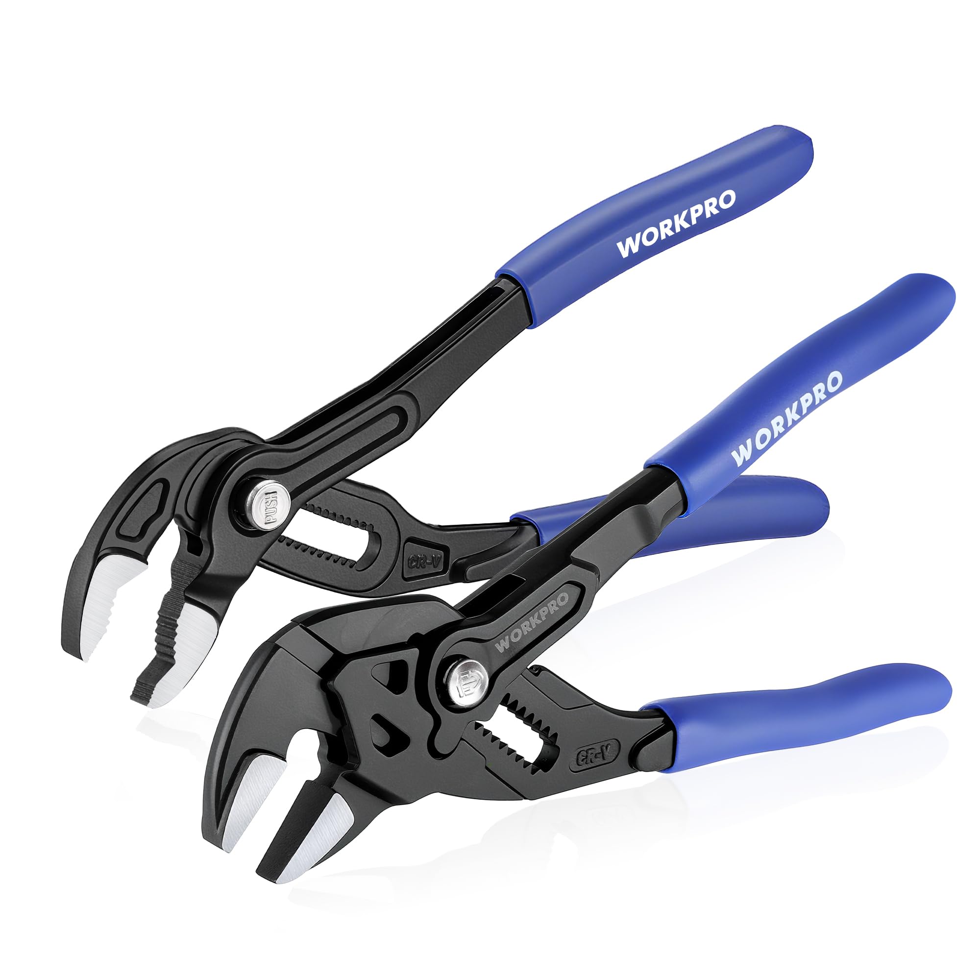 WORKPRO ウォータポンププライヤー プライヤーレンチ 2点セット 全長180mm 口開幅クイック調整ボタン つかむ はさむ にぎる まわす 水道 水栓 配管工事 ナット緩め