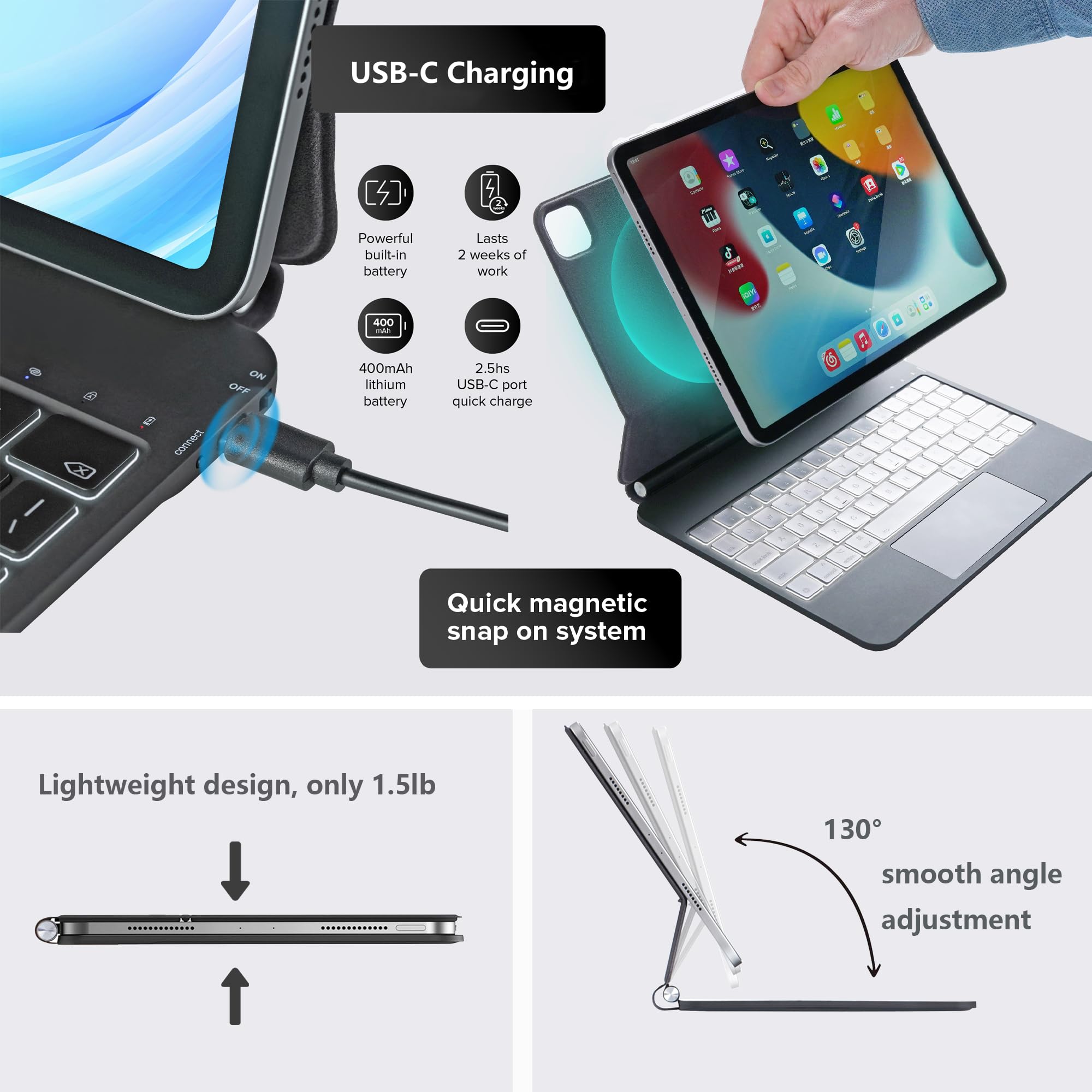 Funda con teclado para iPad 10ª generación 2022/11ª generación (A16) 2025, teclado mágico para iPad A16 (11ª generación) y 10.9 pulgadas (10ª generación), soporte magnético, trackpad integrado