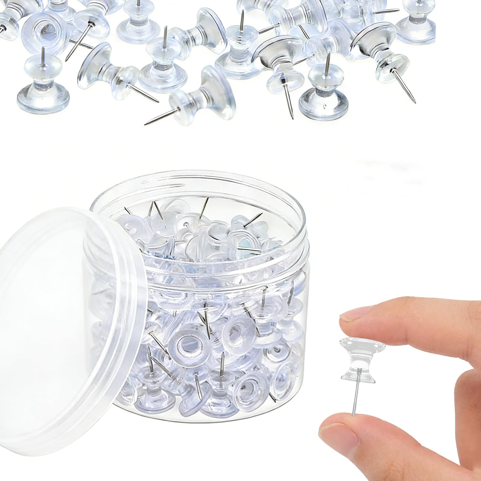 100 Stück große, transparente Pinnnadeln für Pinnwand – 2,5 cm übergroße Reißnägel für Wand, Korktafel, Fotos, Büro- und Schulbedarf