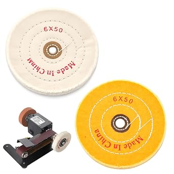 2PCS Polishing Wheel, Cotton Buffing Wheel for Bench Grinder, 6 Inch with 1/2" Arbor Hole, White and Yellow Cotton Wheels for Polishes Jewelry, Glass, Tools and More