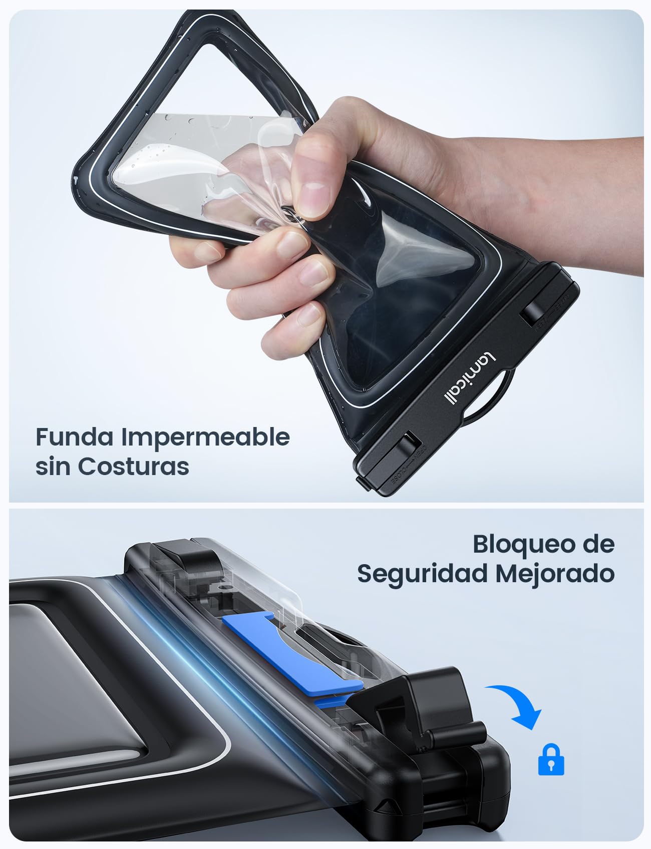 Lamicall Funda Impermeable Móvil Flotante - [Alta flotabilidad] IP68 Bolsa Estanca Móvil con Cordón Ajustable, Funda Subacuática Teléfono para iPhone 17 16 15 14, Samsung, hasta 7,5" - [2 Unidades]