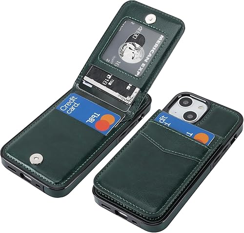 KIHUWEY Funda compatible con iPhone 13 Mini de 5.4 pulgadas con soporte para tarjeta de crédito, cierre magnético de cuero de alta calidad, función