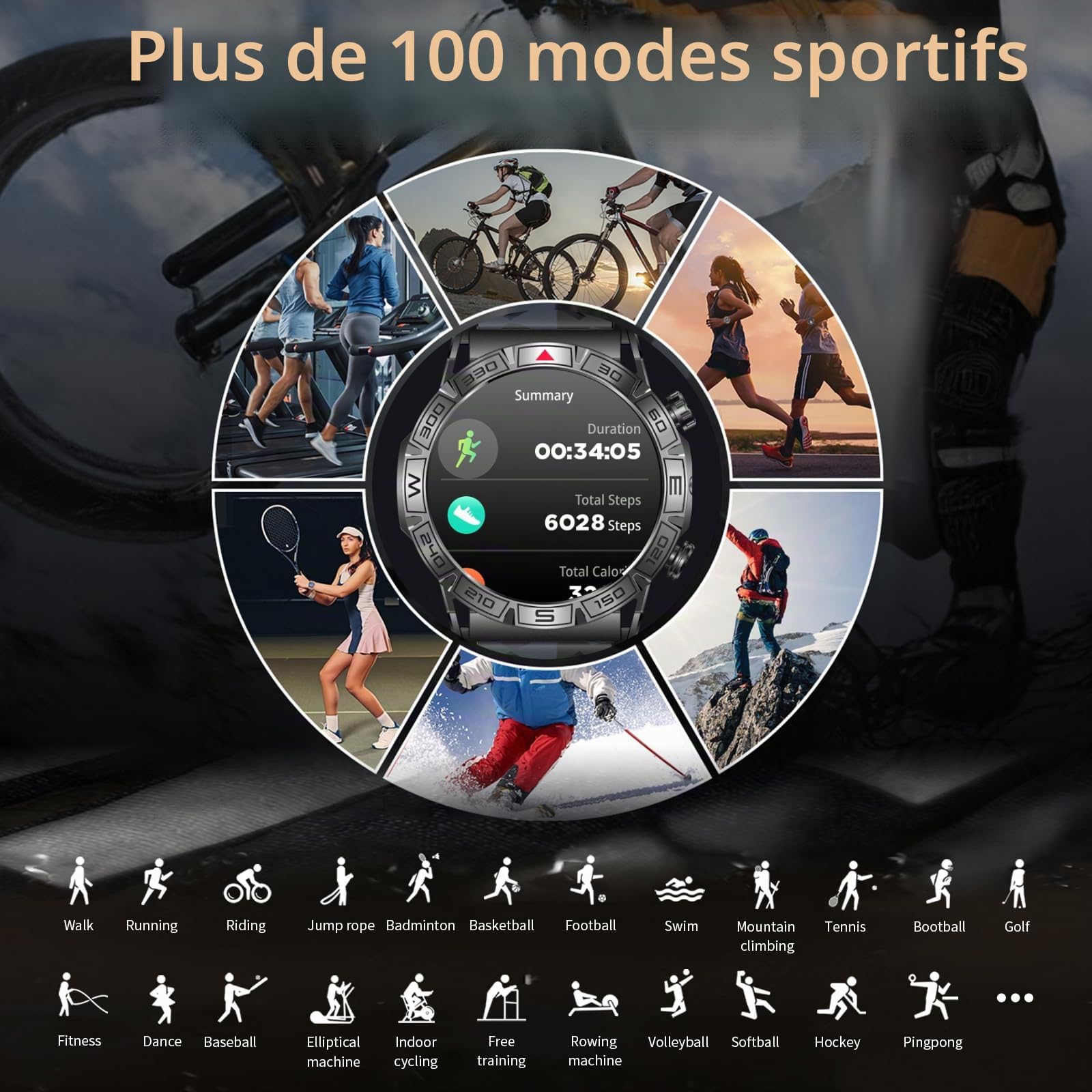 Smartwatch pour Homme Femme, 1,43" HD Smartwatch avec appels Whatsapp, 1ATM étanche, 107+ Modes Sportifs, Surveillance du Sommeil, Cardiaque pour Android iOS