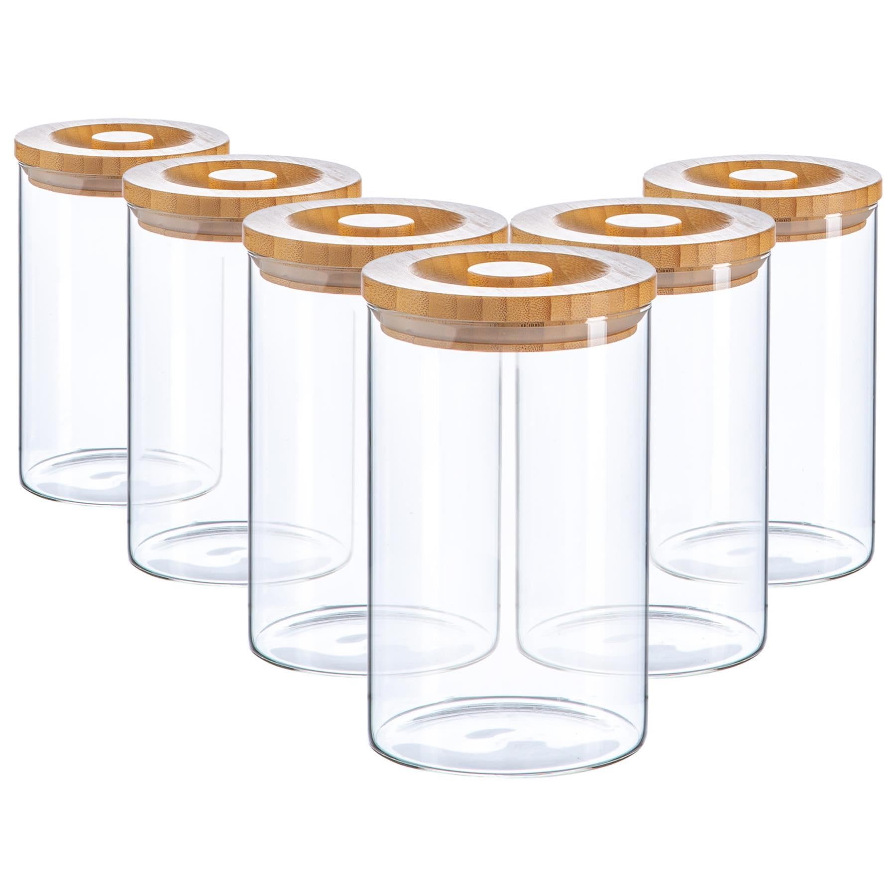 Argon Tableware Transparent Scandi Storage Jars With Wooden Lids - 1000Ml - 6 Pack - Modern Round Organisation Container Glass Jar For Kitchens, Pantry, Bathrooms, Utility Rooms