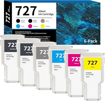 727 Ink Cartridges 300ml High-Capacity 6-Color MK/PK/C/M/Y/G
