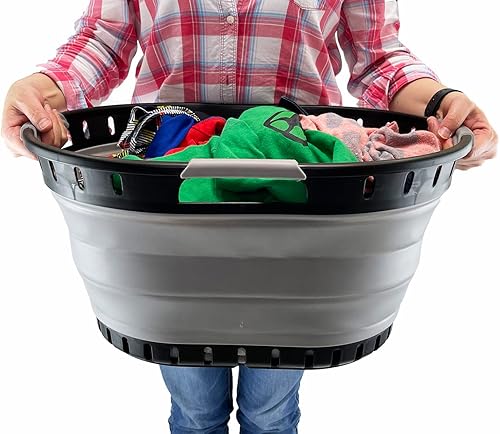 Miniatura 6 de SAMMART Juego de 2 cestas plegables de plástico para la ropa sucia de 25 litros (6.6 galones), contenedor de almacenamiento plegable y organizador