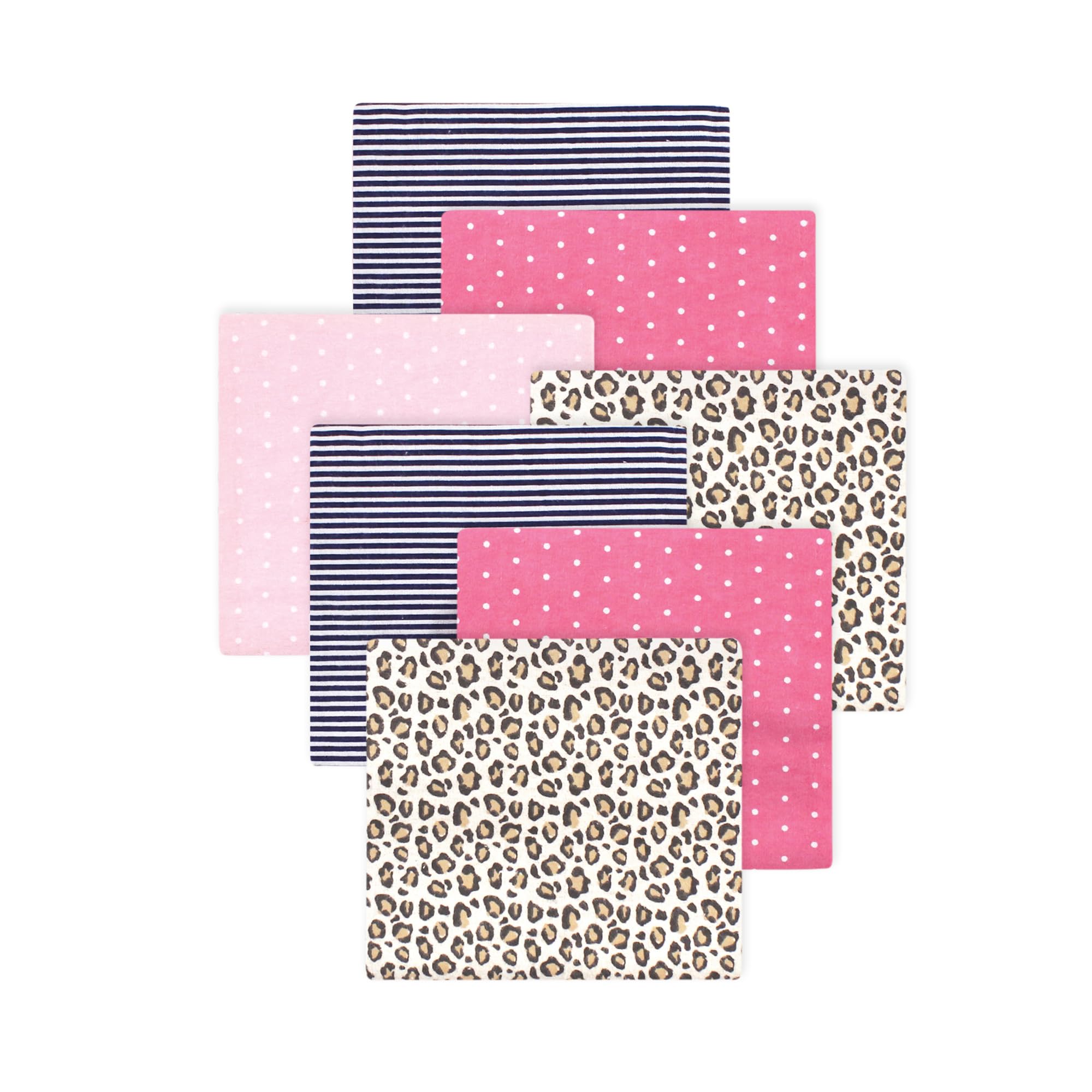 Little Treasure Hudson Baby Cotton Poly Flannel Receiving Blankets Multipack, Pink Leopard, 30x30 inches