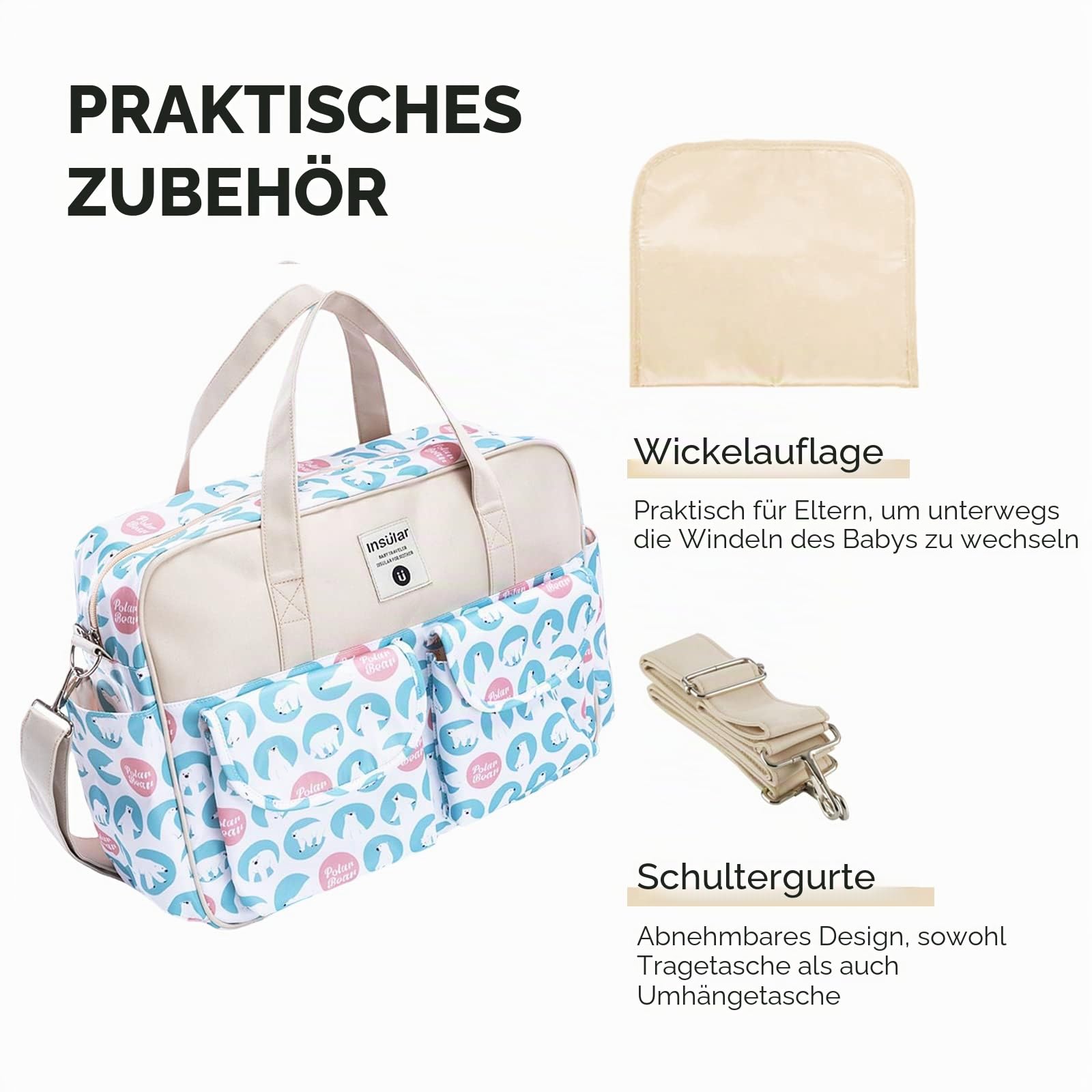 SONARIN Grosse Kapazität Baby Wickeltasche,Multifunktionale Wasserdicht Reise Wickeltasche Umhängetasche Tragetasche Henkeltaschen Babytasche mit Schultergurte & Wickelunterlage