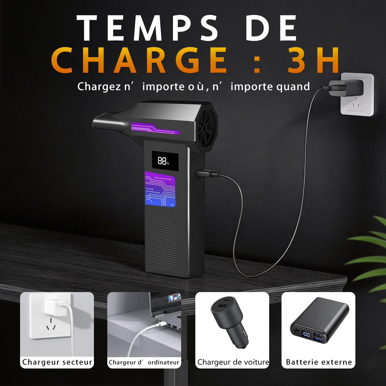 Souffleur Air Comprimé – Souffleur PC 120 000 TR/Min, 4 Vitesses Réglables, sans Fil – Dépoussiéreur Haute Puissance pour PC, Clavier, Voiture, Maison