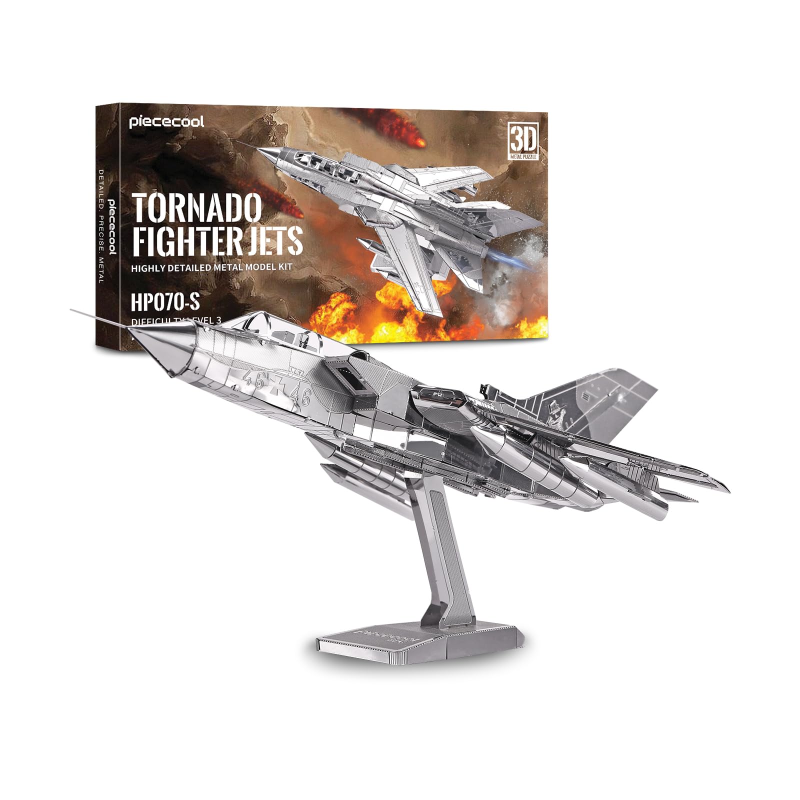 Piececool 3D Metal Puzzles for Adult Tornado Fighter Jet Military Airplane Metal Model Kits，DIY Plane Building kit Birthday Christmas Day Gifts for Men Women 14+