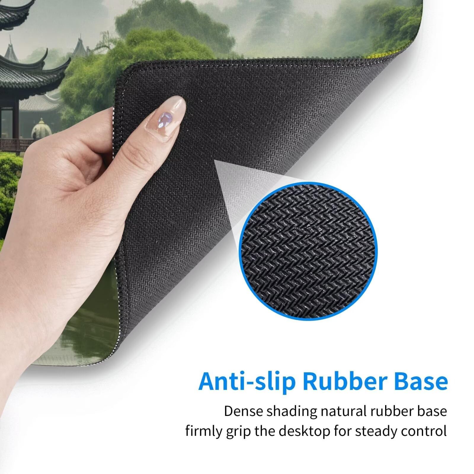 Gaming Mauspad XXL 900x600x3mm Mousepad Verlängertes Groß Mauspad Schreibtischauflage,Genähte Kanten rutschfeste Gummibasis,Verbessert Präzision Geschwindigkeit Office Chinesische Architektur L-3156