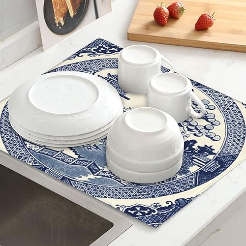 Miniatura 9 de Chinoiserie - Tapete de secado de platos para encimera de cocina, microfibra suave, ultra absorbente, tapete escurridor de platos de 16 x 18 pulgadas