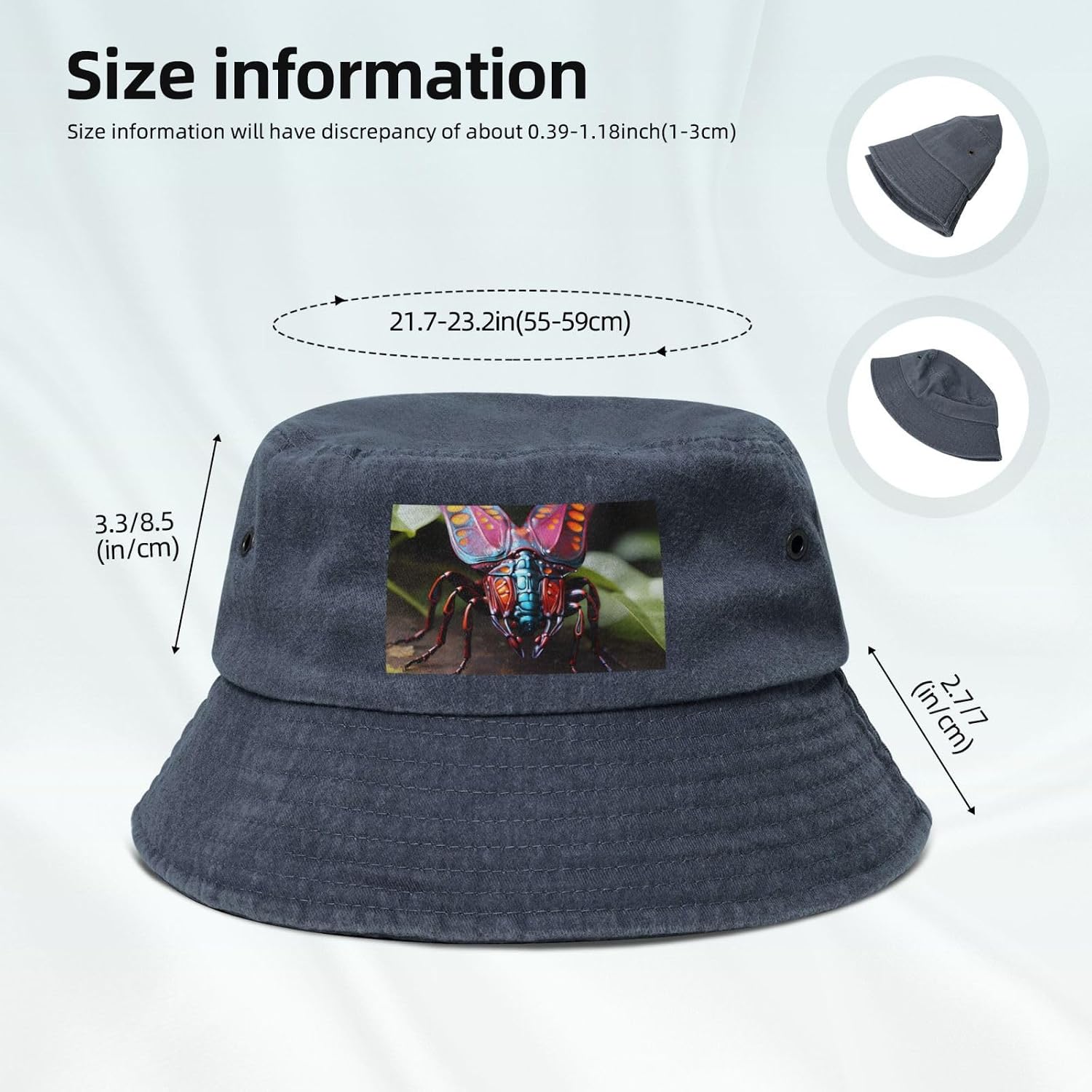 Strange Insects Printed Cowboy Fisherman hat, Suitable for Outdoor Fishing Beach Party Fisherman hat Hip-hop hat, Navy Blue