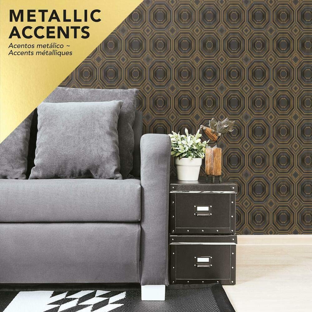 RoomMates RMK11324WP Bees Knees Black Metallic Peel and Stick Wallpaper, 12.7 x 40.6 cm - Image 3
