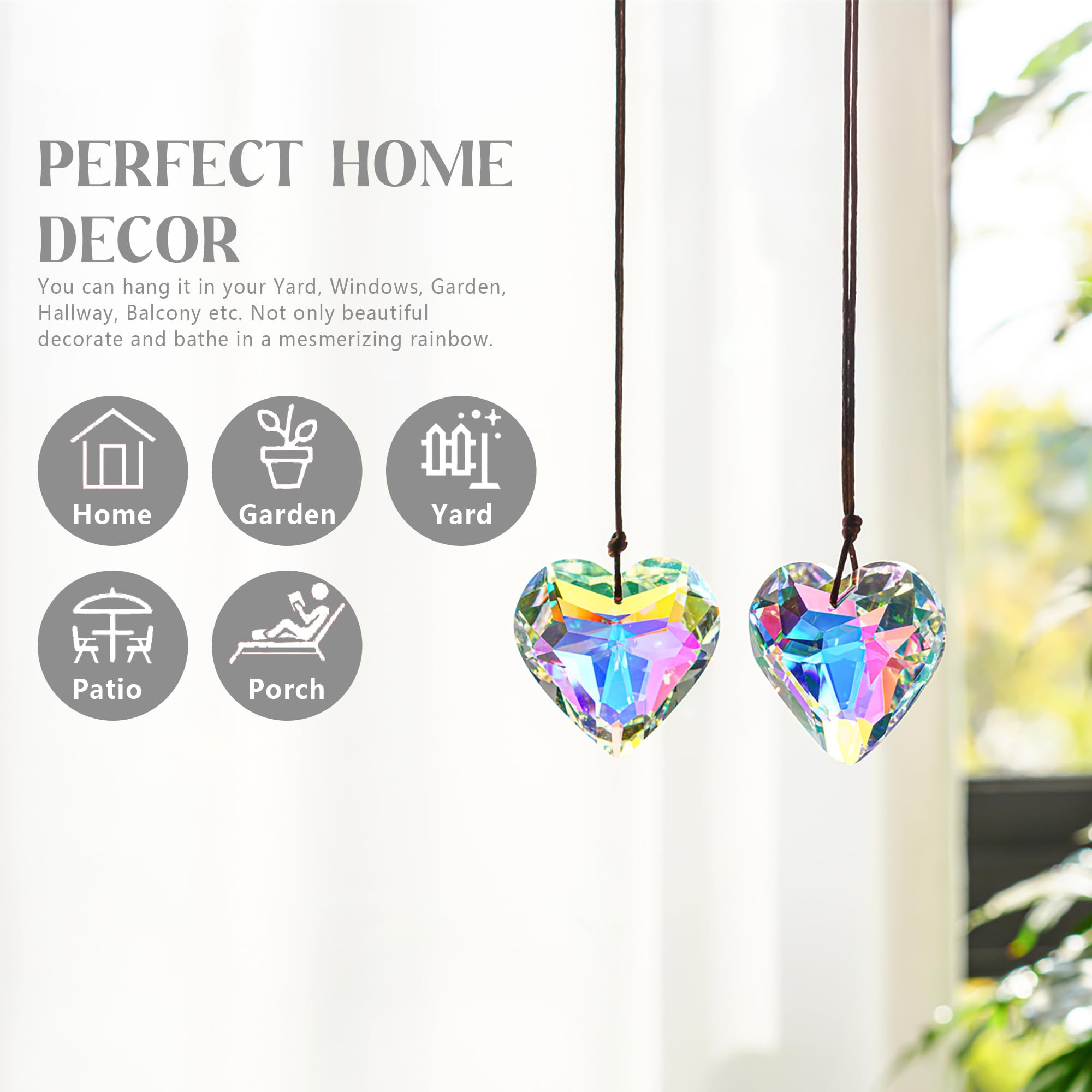 H&D HYALINE & DORA 2PCS 50mm Suncatcher Crystal Heart Prisms Hanging for Windows AB Color Heart Shape Prisms Rainbow - Image 4