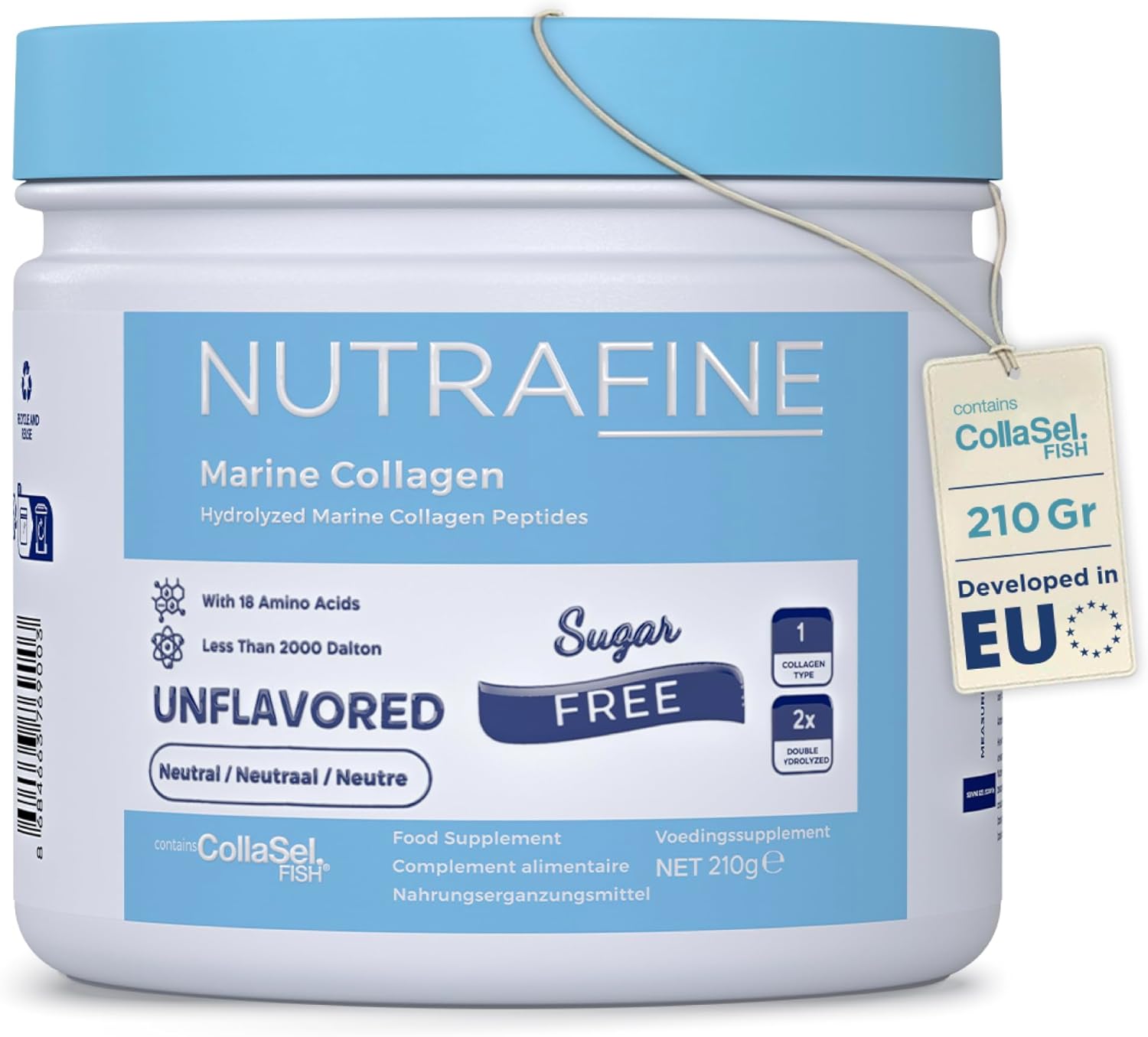 Marine Collagen Powder – Hydrolysed Peptides from Wild Fish – Collagen Supplements for Women and Men – Unflavoured, Mixes Easily, 210g – Sugar Free Protein Source