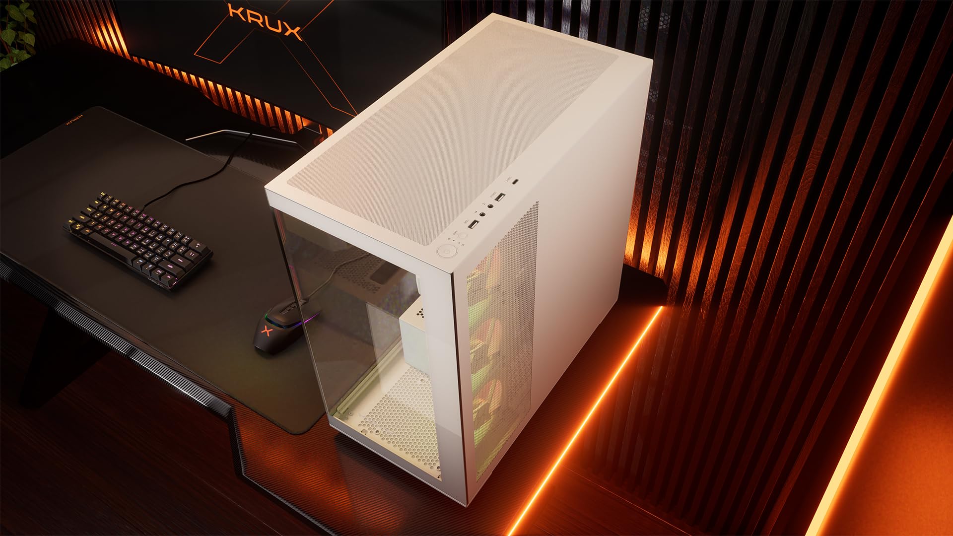 KRUX Exo White - Case per PC ATX/mATX, vetro temperato, 4X ARGB, bianco
