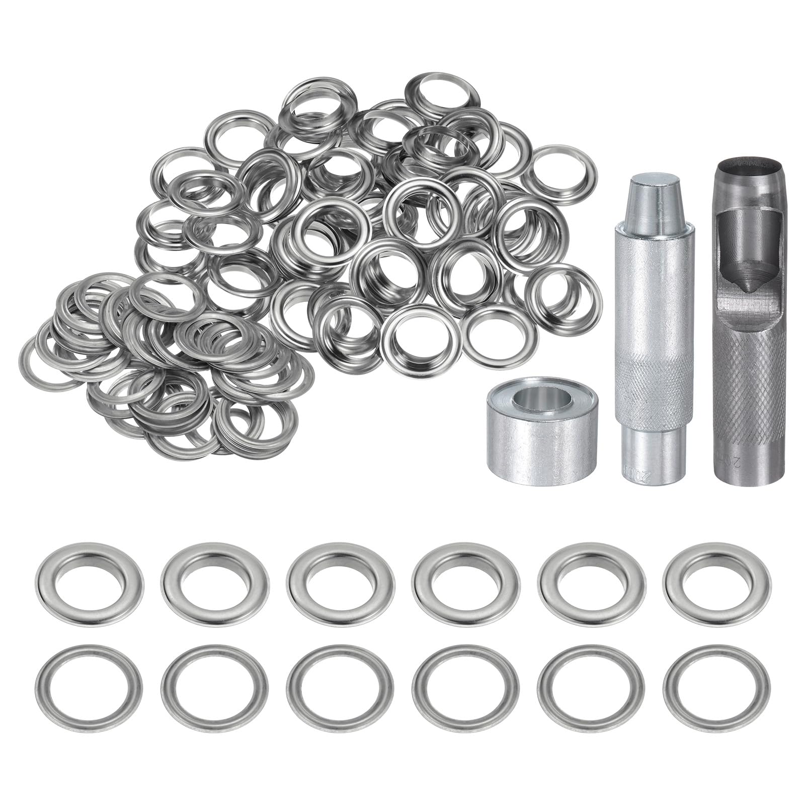 QUARKZMAN Kit de Herramientas de 100 Piezas de Ojales de Cobre de 20 mm con Punzón Hueco, Herramientas de Instalación de Ojales para Ropa, Cuero, Tela, Cinturones, Tono Plateado