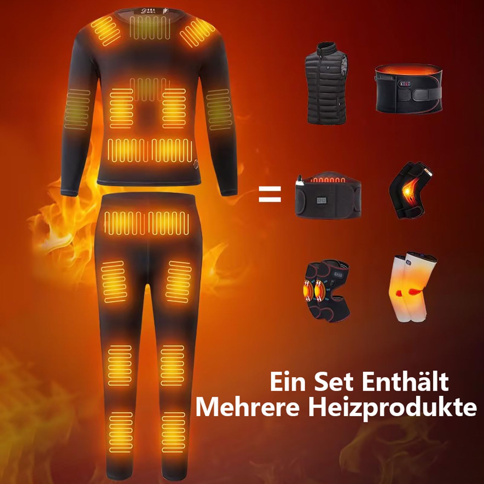 Ropa interior térmica para hombre con calefacción por USB, ropa interior funcional, unisex, 18 zonas de calentamiento, 3 controles de temperatura para el invierno, esquí y deportes