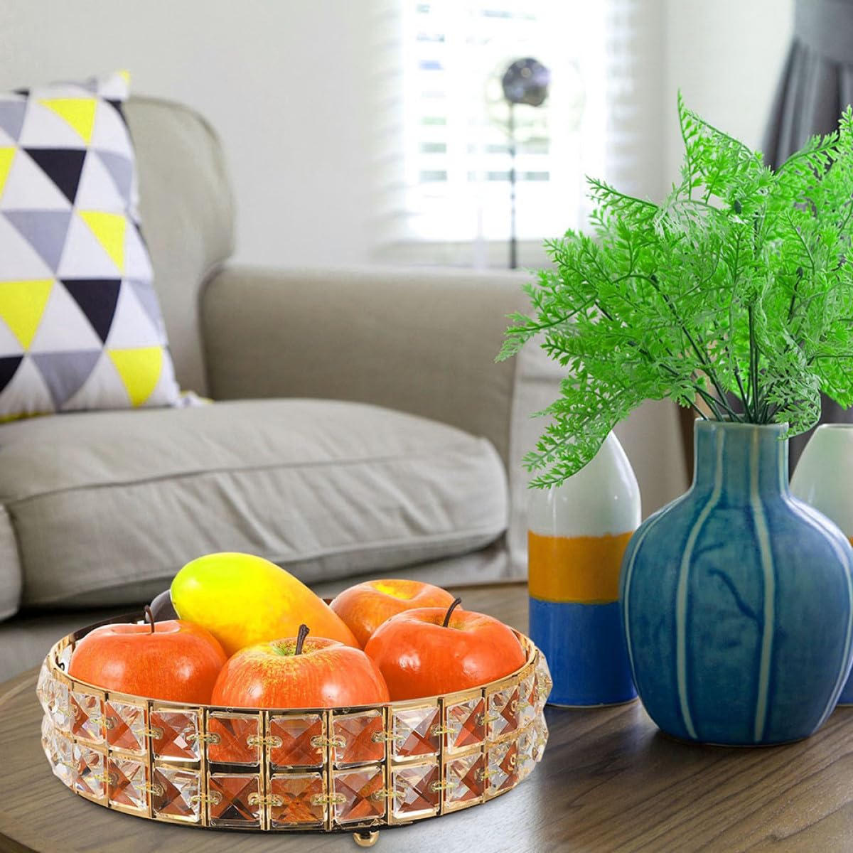 IMIKEYA Bandeja Redonda Dorada para Joyas y Cosméticos Superficie de Espejo y Diseño de Hierro, Organizador Moderno para Decoración del Hogar