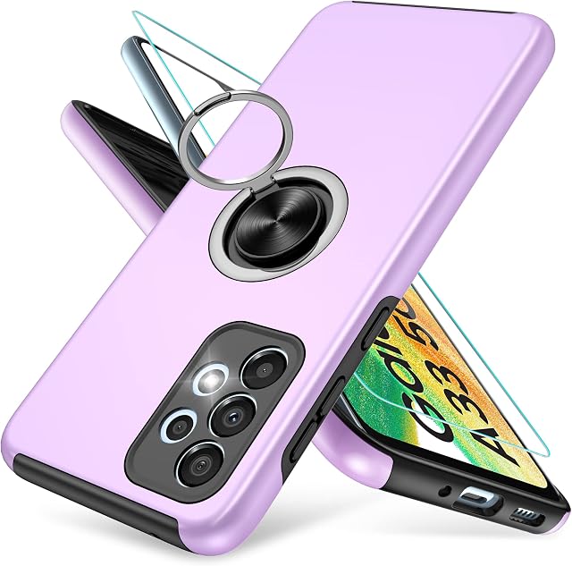 Pilaru For Samsung Galaxy A33 5G Case,[Upgraded Shockproof Airbag] Galaxy A33 Cover with Ring Holder Tough Protective Silicone Bumper Armour Phone Case for Samsung Galaxy A33 5G Case, Purple
