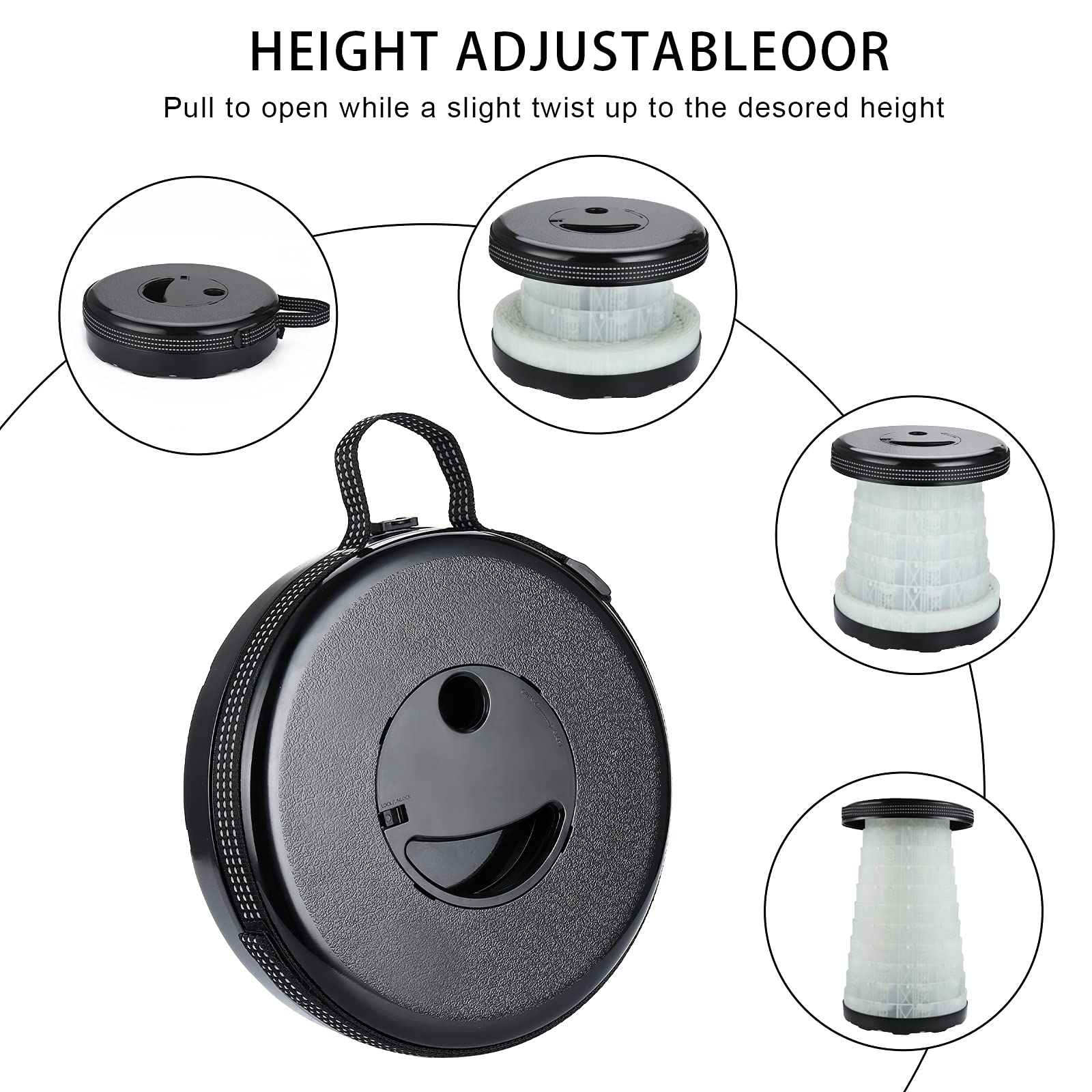 Sgabelli pieghevoli portatili con luce per campeggio, sedia retrattile in plastica, leggera, pieghevole, per adulti, pesca, giardino, esterni, interni (nero)