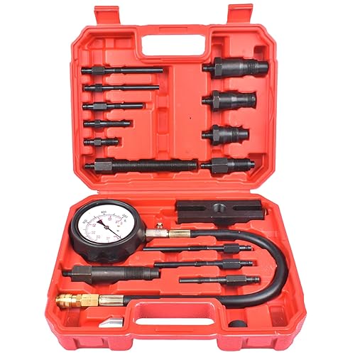 Medidor de compresión de motor diésel de 18 piezas con calibre de 0 a 1000 psi y adaptadores, probador de inyector diésel, cilindros de verificación