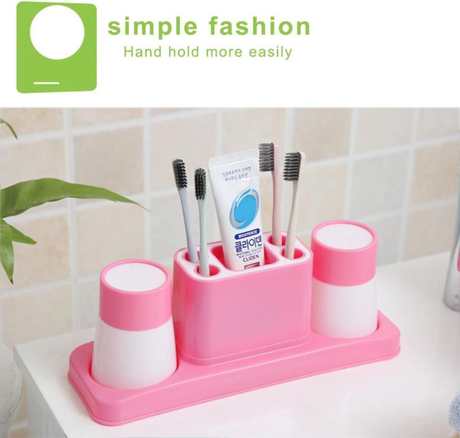 Home Use Toothbrush Holder For A Family Of Two Bathroom Toothbrush Holder Accessories Creative Household Toiletries Wash Kit (Pink)