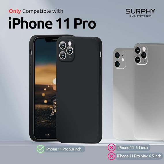 SURPHY Flat Silicone Case Compatible with iPhone 11 Pro Case, Liquid Silicone Slim Fit Case (Individual Protection for Each Lens) for iPhone 11 Pro 5.8 (Black)